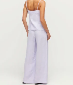 Tops-Casa Raki Almendra Linen Tie Top in Lilac