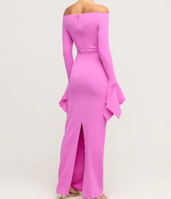 Dresses-Solace London Amalie Long Sleeve Crepe Dress in Pink