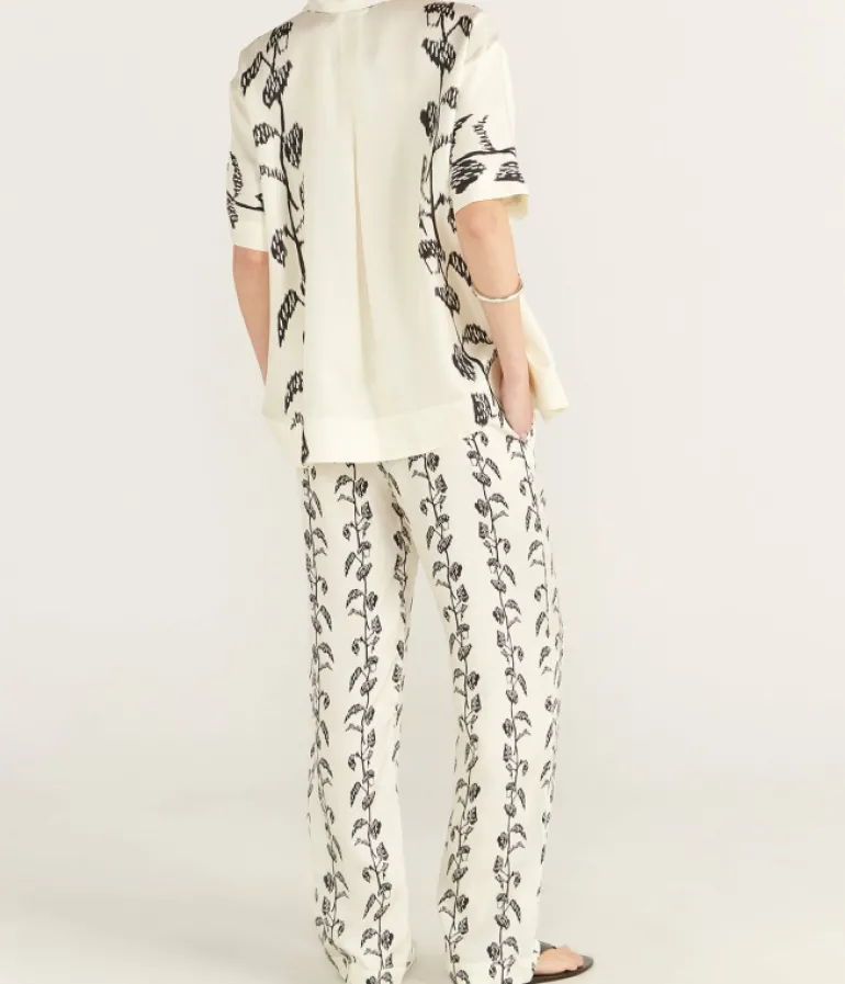 Pants-Asceno Aurelia Silk Trouser in Ecru Vine