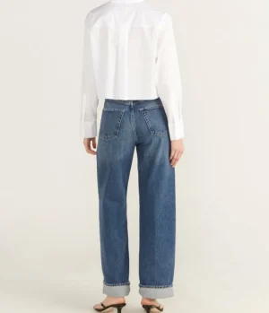 Tops-Theory Boxy Cropped Long Sleeve Shirt in White