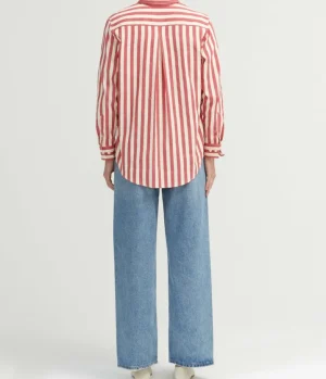 Tops-Yaitte Buoy Striped Shirt in Red and Off White
