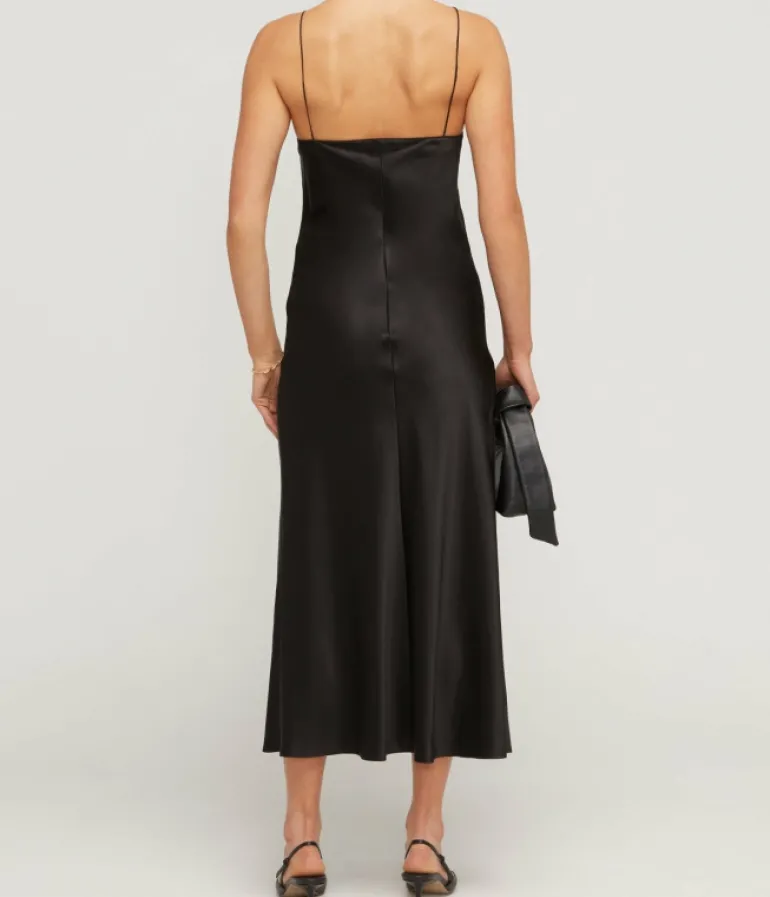 Dresses-Refine Carolyn Silk Slip Midi Dress in Black