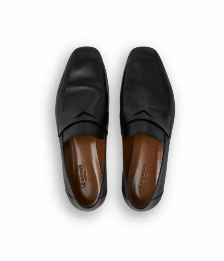 Flat Shoes-Le Monde Beryl Classic Loafer in Black Leather