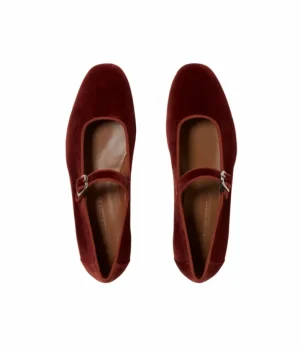 Flat Shoes-Le Monde Beryl Classic Mary Jane in Red Velvet