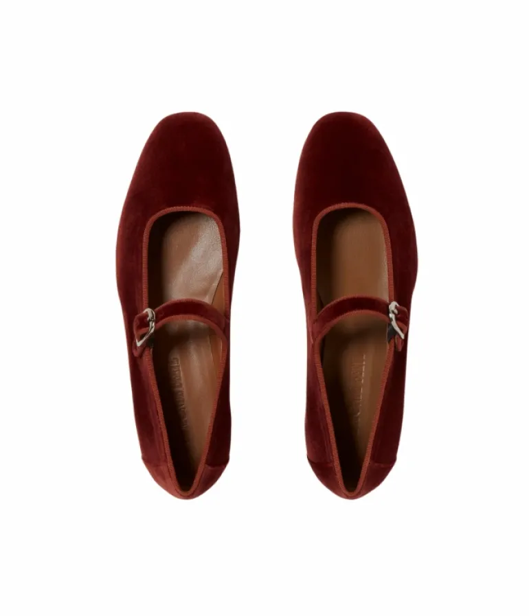 Flat Shoes-Le Monde Beryl Classic Mary Jane in Red Velvet