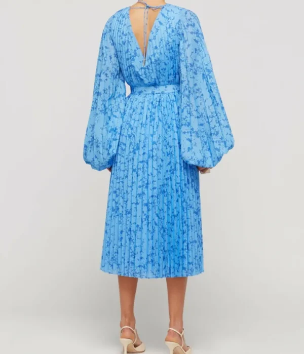 Dresses-Acler Clockhall Pleated Midi Dress in Blue Iris Print