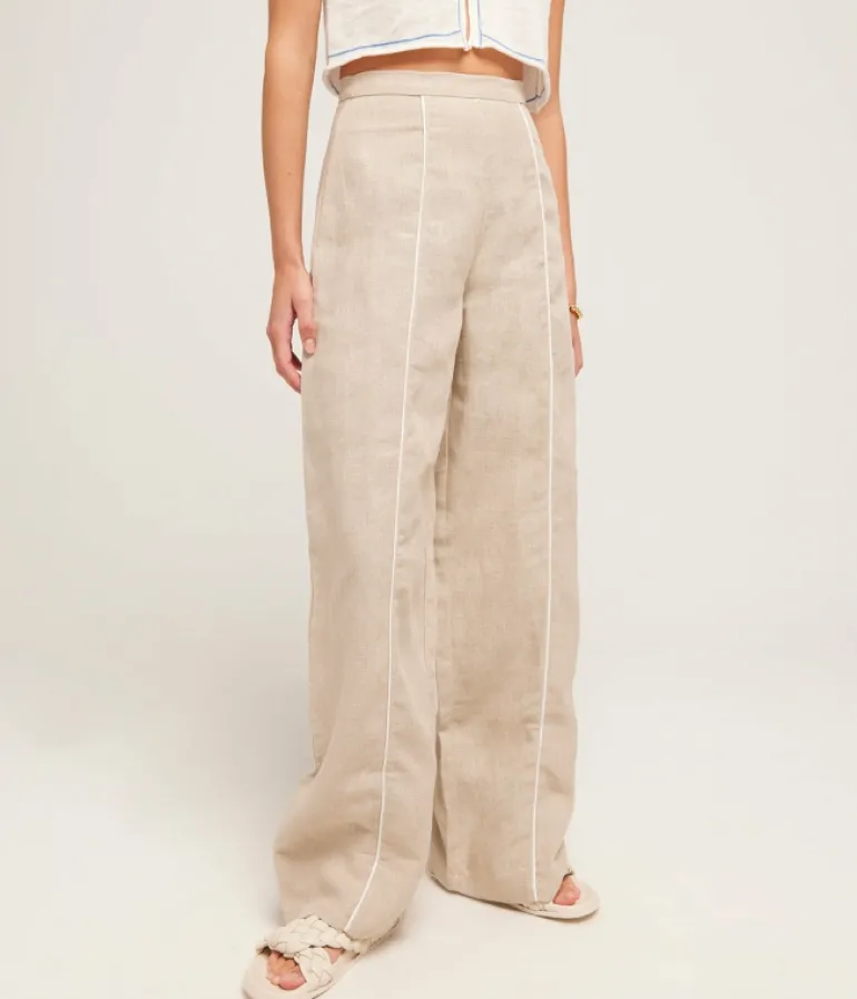 Pants-Mode Sportif Contrast Linen Pants in Husk