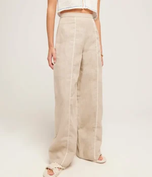 Pants-Mode Sportif Contrast Linen Pants in Husk