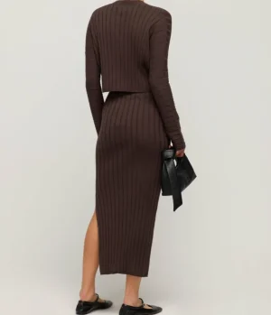 Skirts-Lee Mathews Cotton Cashmere Ribbed Skirt in Chocolate