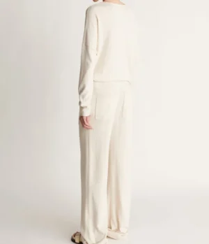 Pants-Lee Mathews Cotton Cashmere Wide Leg Pant Oat Neutral