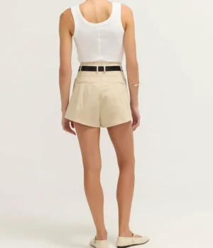 Shorts-St Agni Cotton Paperbag Waist Shorts in Champagne
