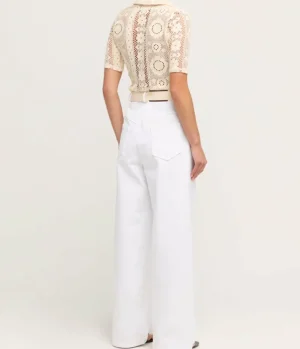 Tops-Albus Lumen Crochet Polo Top in Creme