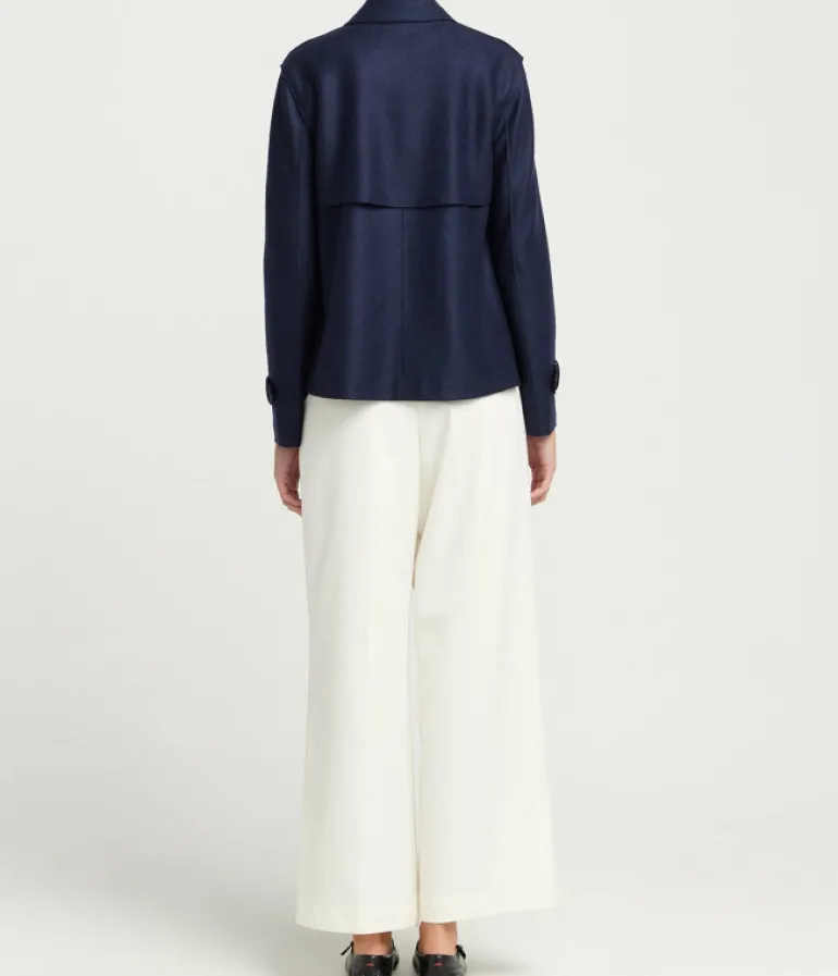 Jackets & Outerwear-Mode Sportif Cropped Trench in Navy Blue