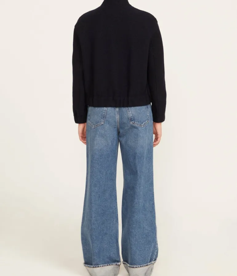 Jackets & Outerwear-Harris Wharf London Cropped Wool Bomber Jacket in Navy