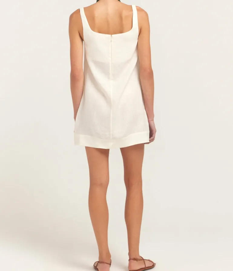 Dresses-Mode Sportif Embroidered Shift Mini Dress in Crème