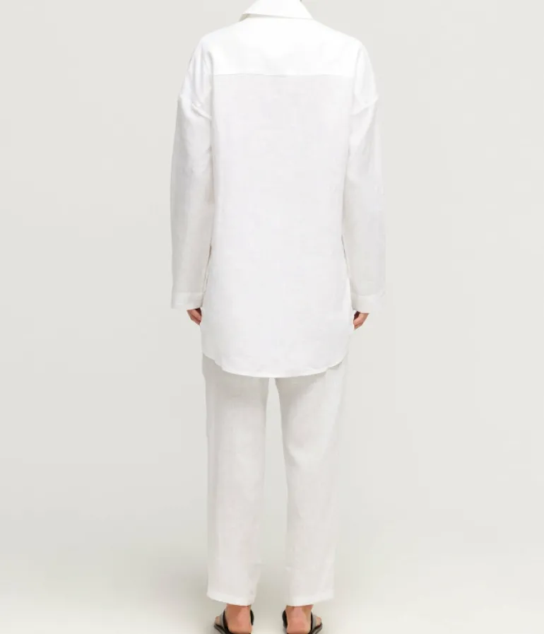 Tops-Albus Lumen Fisherman Shirt with Crochet Detail in White