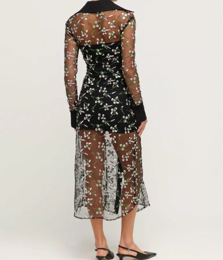 Dresses-Mode Sportif Floral Embroidered Lace Maxi Dress in Black