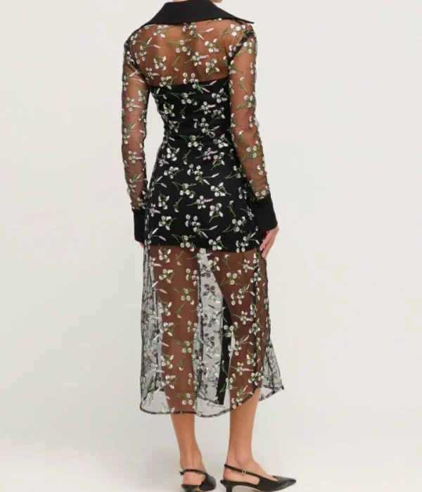 Dresses-Mode Sportif Floral Embroidered Lace Maxi Dress in Black