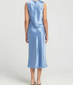 Skirts-Mode Sportif Fray Edge Bias Skirt in Azure Gem