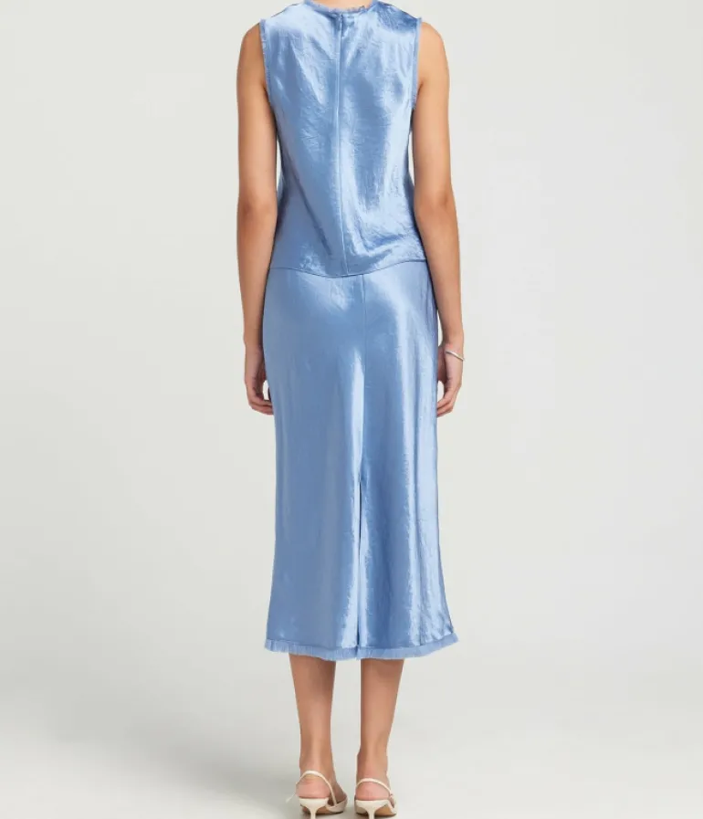 Skirts-Mode Sportif Fray Edge Bias Skirt in Azure Gem
