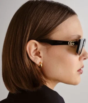 Sunglasses-Gucci Rectangular Black Monogram Sunglasses