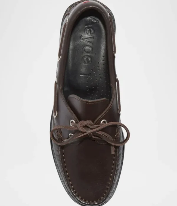 Flat Shoes-Aeyde Harris Calf Leather Boat Shoe in Moka