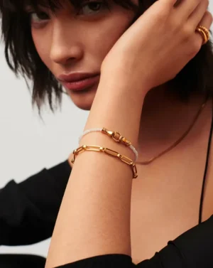 Bracelets | Jewellery-Missoma Harris Reed In Good Hands Mini Beaded Gemstone Bracelet in Pearl and Gold