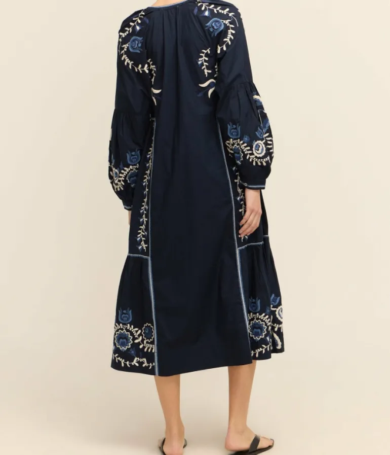 Dresses-Sea NY Inga Embroidery Long Sleeve Dress in Navy
