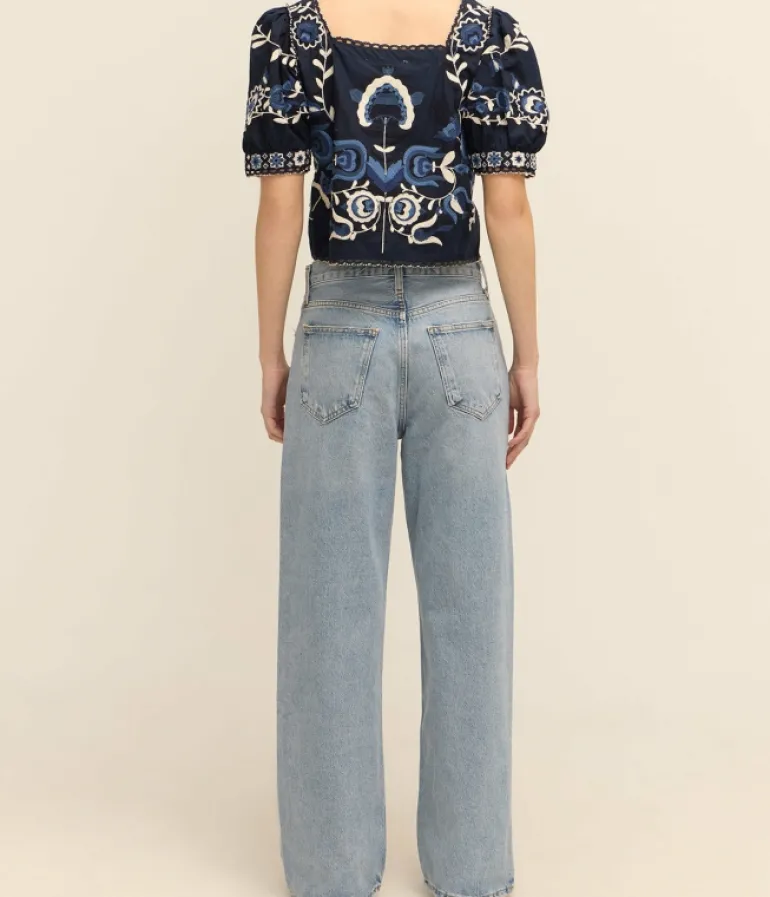 Tops-Sea NY Inga Embroidery Puff Sleeve Top in Navy