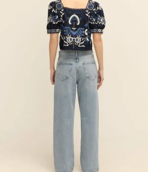 Tops-Sea NY Inga Embroidery Puff Sleeve Top in Navy