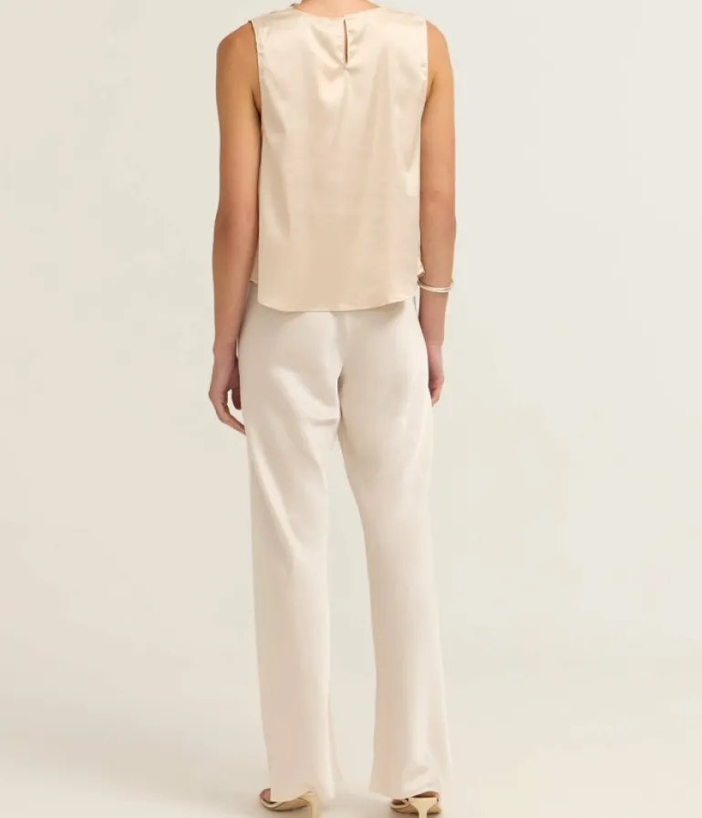 Tops-Solaqua Ingrid Pleated Sleeveless Top in Champagne