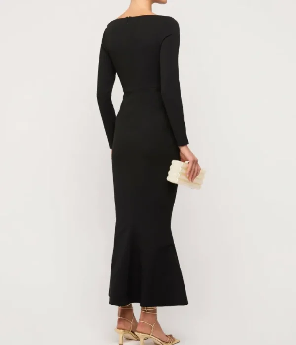 Dresses-Solace London Isa Crepe Knit Midi Dress in Black