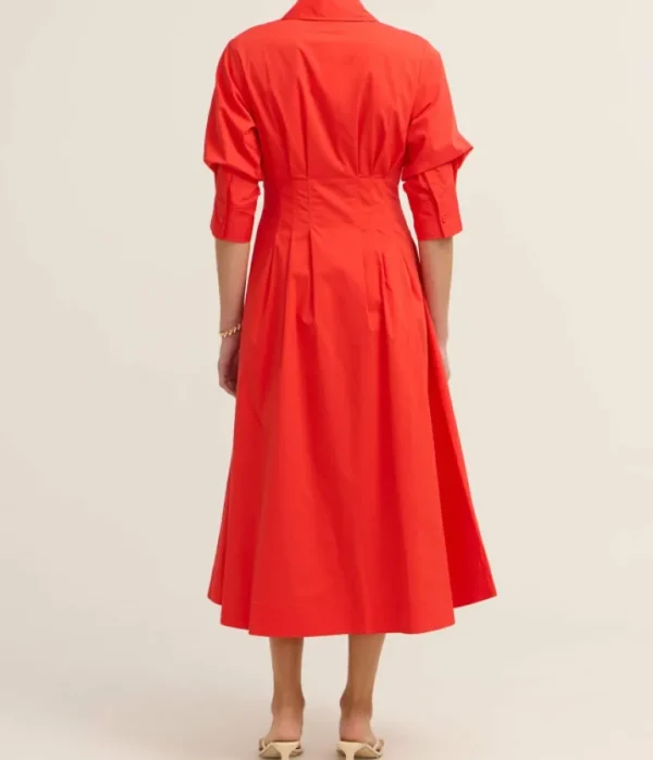 Dresses-Simkhai Jazz Pintuck Midi Dress in Fiery Red