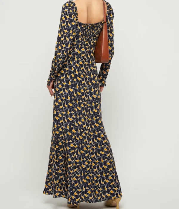 Dresses-Staud Josephine Dress in Navy Abstract Wave