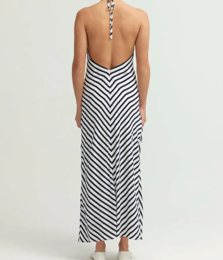 Dresses-Staud Julie Dress in White and Navy Stripe