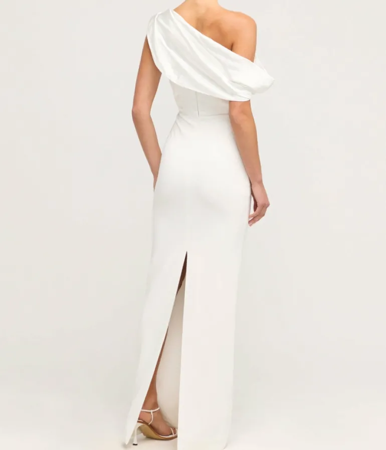 Dresses-Mode Sportif Kara Knit Satin Maxi Dress in Cream