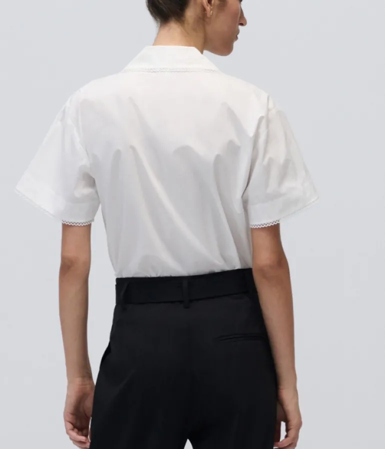 Tops-Oroton Lace Trim Blouse in White