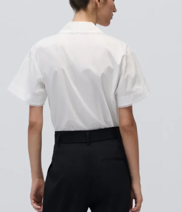 Tops-Oroton Lace Trim Blouse in White