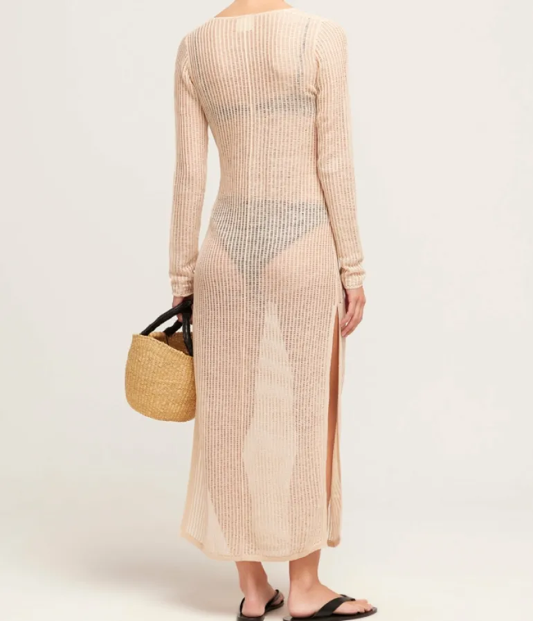 Dresses-Zulu & Zephyr Lattice Knit Dress in Husk
