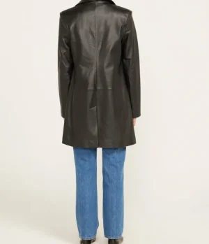 Jackets & Outerwear-St Agni Leather Longline Jacket in Black