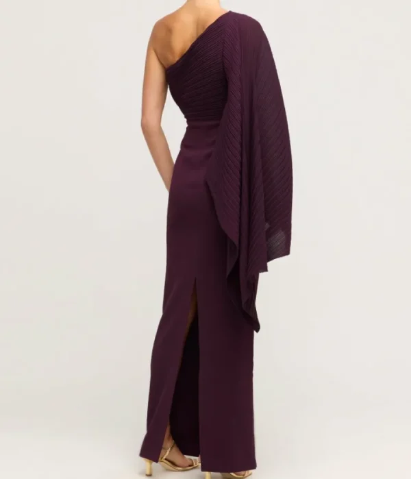Dresses-Solace London Lillia One Shoulder Woven Crepe Dress in Plum