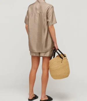 Tops-Esse Studios Linka Short Sleeve Silk Shirt in Golden Linka