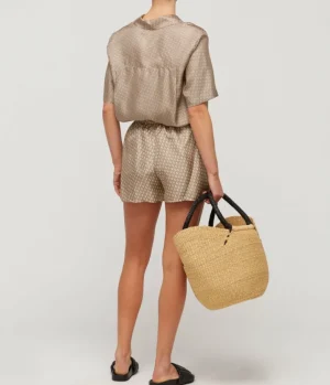 Shorts-Esse Studios Linka Silk Shorts in Crema Linka