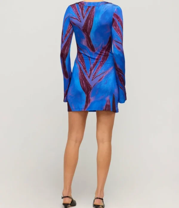 Dresses-Mode Sportif Long Sleeve Mini Kaftan Dress in Violet Flower