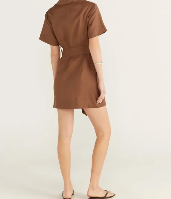 Dresses-Asceno Lucca Linen Dress in Sepia