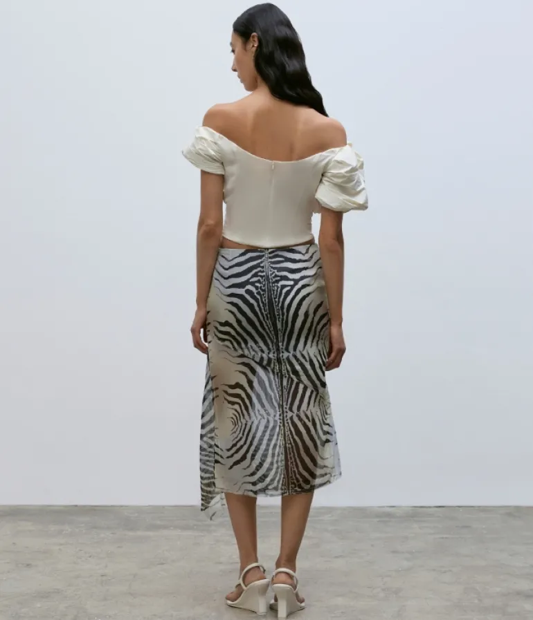 Skirts-Paris Georgia Mae Zebra Silk Skirt in Black and Grey Zebra