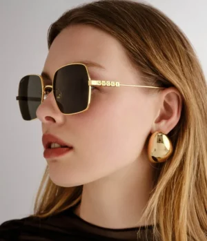 Sunglasses-Gucci Metal Cube Rectangle Sunglasses in Gold