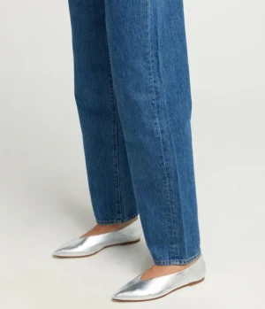 Flat Shoes-Aeyde Moa Leather Flat in Laminated Silver