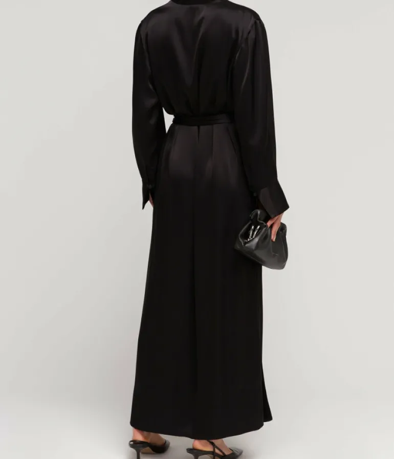Dresses-Esse Studios Mono Double Satin Wrap Dress in Black