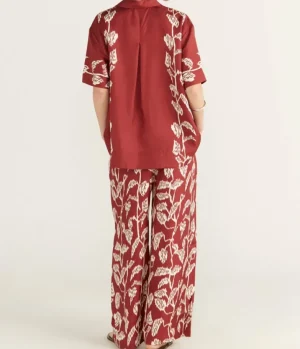 Tops-Asceno Montauk Silk Shirt in Burgundy Vine